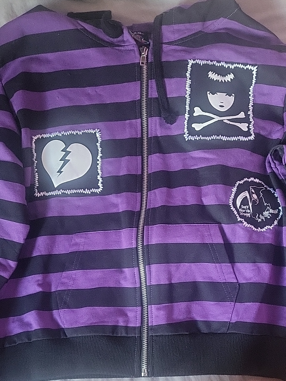 Striped Zip Hoodie With Patches Details